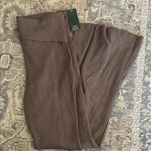 Brown Ribbed Wide-Leg Pants